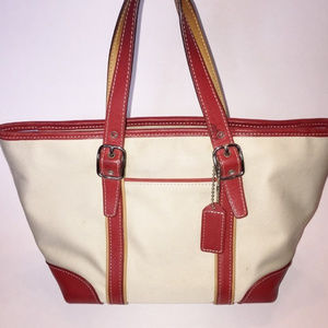 COACH M1J-7741 Small Red & Tan Tote Bag
